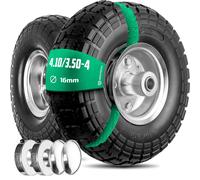 Set 2 Ruote Gomme Piene 4.10/3.50-4, Foro Asse 16Mm, per Carrelli, Carriole...