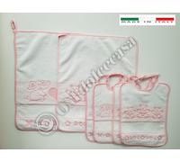 SET 2 SALVIETTE+4 BAVAGLIE BAVAGLINI ELASTICO BAMBINA BAMBINO ROSA AZZURRO