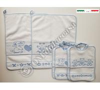 SET 2 SALVIETTE+4 BAVAGLIE BAVAGLINI ELASTICO BAMBINA BAMBINO ROSA AZZURRO