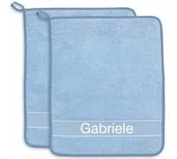 Set 2 salviette personalizzate con nome ricamato, Set due salviette asilo con nome, Salvietta in spugna con appendino, Salvietta asilo con ricamo (07 Azzurro)
