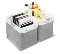 Set 2 Scatole Portaoggetti in Tessuto 45x40x30 cm - Ceste Pieghevoli con Manici in Corda - Contenitori Grandi per Kallax Armadio Giocattoli Vestiti Libri Cameretta Grigio e Bianco
