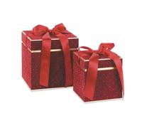 Set 2 Scatole regalo natalizie in velluto BORDEAUX 16x16x17 21x21x22 cm 1G86