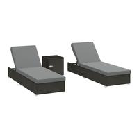 Set 2 Sdraio Da Giardino In Rattan Con Tavolino Laterale E Schienale Regolabile, 184x60x22 Cm, Grigio Scuro