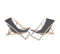 Set 2 Sdraio Pieghevoli Legno Faggio Grigio Woodok