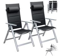BAKAJI Set 2x Sedie da giardino con schienale alto Extra imbottito pieghevoli, Struttura e braccioli in alluminio, con cuscino poggiatesta/lombare, regolabili in 8 posizioni, per esterno