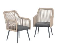 Set 2 Sedie Da Giardino Con Cuscini E Braccioli, In Acciaio E Rattan Pe, 54x65x80 Cm, Grigio Scuro