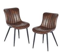 Shally Dogan Set 2 Sedie per Sala da Pranzo con Piedi in Acciaio Nero e Seduta con Rivestimento in Ecopelle Vintage, Sedia Ergonomica, Poltrona Ideale per Cameretta, Cucina, Ufficio