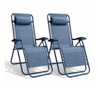 Set 2 Sedie Gravità Zero Sedia Giardino Relax Pieghevole Salvaspazio Dark Blue