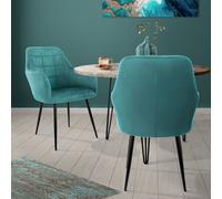 Set 2 sedie per sala da pranzo poltroncine salotto imbottite blu petrolio