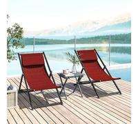 Set 2 Sedie Poltrona Sdraio da Esterni, Pieghevoli e Reclinabili, in Alluminio, 100x60x85 cm, Rosso