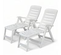 Set 2 sedie Poltrona Sdraio da Giardino in Resina Bianca Trasformabile in Lettino con Poggiapiedi Schienale Regolabile 5 Posizioni Ideale per Esterno Terrazzo Piscina - Made in Italy sca-b quintilla
