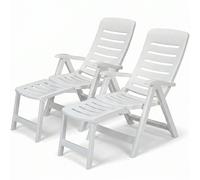 Set 2 sedie Poltrona Sdraio da Giardino in Resina Bianca Trasformabile in Lettino con Poggiapiedi Schienale Regolabile 5 Posizioni Ideale per Esterno Terrazzo Piscina - Made in Italy sca-b quintilla
