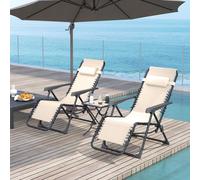 Set 2 Sedie Sdraio a Gravità Zero Pieghevoli con Schienale Regolabile e Tavolino, Beige