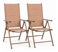 Set 2 Sedie Sdraio Beige Pieghevoli e Salvaspazio con Schienale Alto Ergonomico