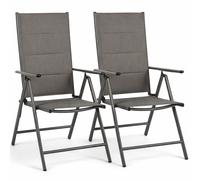 Set 2 Sedie Sdraio Grigio Pieghevoli e Salvaspazio con Schienale Alto Ergonomico