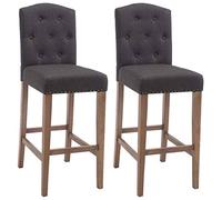 Set 2 Sgabelli Bar Cucina Louise Chesterfield in Tessuto e Legno - Coppia Sedie Sgabello Bancone con Schienale H 77cm, Colore:grigio scuro, Colore del telaio:antico chiaro
