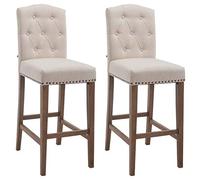 Set 2 Sgabelli Bar Cucina Louise Chesterfield in Tessuto e Legno - Coppia Sedie Sgabello Bancone con Schienale H 77cm, Colore:crema, Colore del telaio:antico chiaro