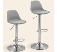 Set 2 Sgabelli Cucina Bar Alti Moderno Schienale in PP e Pelle PU Grigio DecHome