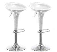 BAKAJI Set 2 Sgabelli Bar Cucina Design Moderno Base in Acciaio Cromato Seduta in ABS Sgabello Girevole con Altezza Regolabile e Poggiapiedi (Bianco)