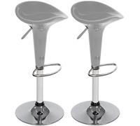 BAKAJI Set 2 Sgabelli Bar Cucina Design Moderno Base in Acciaio Cromato Seduta in ABS Sgabello Girevole con Altezza Regolabile e Poggiapiedi (Grigio)