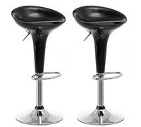 BAKAJI Set 2 Sgabelli Bar Cucina Design Moderno Base in Acciaio Cromato Seduta in ABS Sgabello Girevole con Altezza Regolabile e Poggiapiedi (Nero)