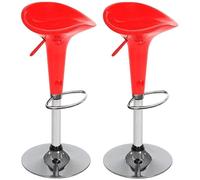 BAKAJI Set 2 Sgabelli Bar Cucina Design Moderno Base in Acciaio Cromato Seduta in ABS Sgabello Girevole con Altezza Regolabile e Poggiapiedi (Rosso)
