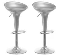 BAKAJI Set 2 Sgabelli Bar Cucina Design Moderno Base in Acciaio Cromato Seduta in ABS Sgabello Girevole con Altezza Regolabile e Poggiapiedi (Grigio)
