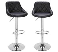 Set 2 Sgabelli da Bar Cucina Seduta e Schienale in Ecopelle Similpelle Base in Metallo Cromato con Poggiapiedi Sgabello Design Moderno Girevole con Altezza Regolabile (Nero)