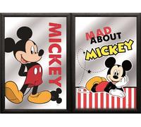 Set: 2 Specchi Riflessi Mickey Mouse 20x30 Cm Decorazione Camera Bambini Quadri