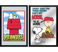Set: 2 Specchi Snoopy Peanuts 20x30 Cm Decorazioni Per La Stanza Dei Bambini