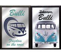 Set: 2 Specchi VW Bulli Blu Oldtimer 20x30 Cm Quadri Da Parete Stampa Retro