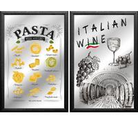 Set: 2 Spiegelbilder Italian Cibo Pasta Vino Decorativa 20x30 CM Pressione Vetro