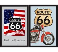 Set: 2 Spiegelbilder Route 66 USA Chevrolet Immagine 20x30 CM Decorativa Murales