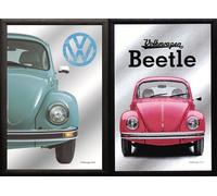 Set: 2 Spiegelbilder VW Maggiolino Blu E Rosso Antica 20x30 CM Dipinto a Parete