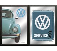 Set: 2 Spiegelbilder VW Maggiolino Blu Oldtimer 20x30 CM Murales Pressione Vetro