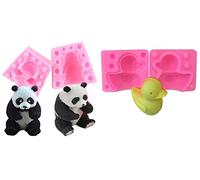 Set 2 stampi in silicone artigianali panda e paperella decorazioni animali per sapone candele resina gesso calchi dolci fai da te creativi