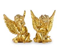 Set 2 Statuette Angeli in Resina, Angioletto Decorativo Piccolo 4 pollici, Statue Cherubini con Ali per Casa Giardino Mensola Comodino Camino, Decorazione Angelo Bambino, Oro