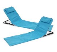 Set 2 Stuoie da Mare Celesti Richiudibili lettino con Schienale Regolabile e Cuscino Poggiatesta Spiaggina Leggera da Campeggio in Tessuto 600D Tasca Portaoggetti e Sacca Trasporto L145xP47xH50 cm