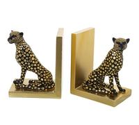 SET 2 SUJETALIBROS RESINA LEOPARDO NEGRO/DORADO_15X10X19CM