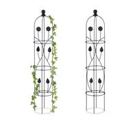Relaxdays Supporti ad Obelisco per Rampicanti, Set da 2, HxD: 103 x 20 cm, Graticolati per Piante e Rose, Ferro, Nero