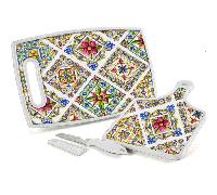 SET 2 TAGLIERI TAGLIERE 3723 & 3019 CM + COLTELLO CUCINA DECORATI TERRA E SOLE