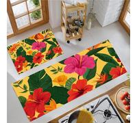 Set 2 Tappetini da Cucina Ibisco E Uccello Del Paradiso Antiscivolo, Set Tappetini da Cucina Fiori Tropicali Lavabili per Lavanderia, Corridoio, Sala da Pranzo e Ingresso 50x80cm+50x150cm, Curcuma