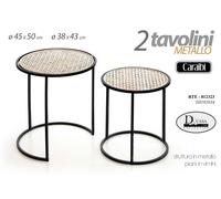 SET 2 TAVOLI CARAIBI TAVOLINI IN METALLO NERO CON RIPIANI IN VIMINI RTE-812323
