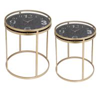 SET 2 TAVOLI CON OROLOGIO TAVOLINI METALLO COLOR ORO PIANI VETRO 5260/4750 cm