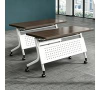 Set 2 Tavoli da Conferenza Pieghevoli, 360° Girevoli con Ruote Silenziose e Freno, Design Modulare Componibile, Pannello Divisorio, Scrivania Mobile per Ufficio, Aula(Brown,160x60cm/63x24in)