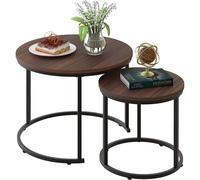 Set 2 Tavolini a Incastro Salvaspazio Noce Struttura in Metallo Nero e Piano MDF