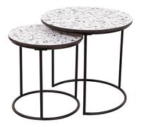 Set 2 Tavolini ad Incastro Effetto Marmo Struttura in Metallo Nero e Piano MDF