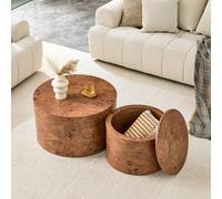 set 2 Tavolini Anidati, design Rotondo in Legno, Stoccaggio e Decorazione | nesting, interno, Coperchio removibile, MDF resistente