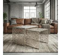 Set 2 tavolini da caffè alluminio tavolino laterale metallo tavolino salotto