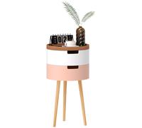 Set 2 Tavolini da Caffè con 2 Vani Contenitore e Vassoio Superiore Ø35 x 65,5 cm in MDF e Legno Bianco e Rosa